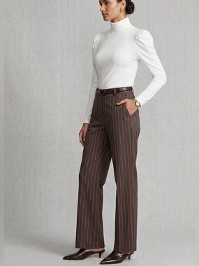 Women Brown Pinstripe Dress Pants